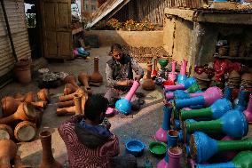 Production of Clay Lamps For Diwali Festival - India