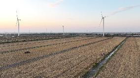 A Farm Machine Sows Wheat in A Field in Lianyungang