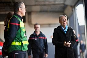 PM Borne Visits Firefighters In The Wake Of Storm Ciaran - Caen