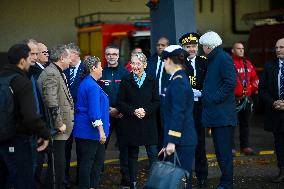 PM Borne Visits Firefighters In The Wake Of Storm Ciaran - Caen