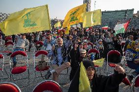 Iran-Gathering For Watching Hassan Nasrallah Speeches