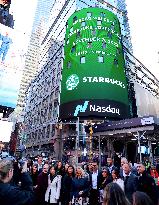 Starbucks Rings The Nasdaq Opening Bell - NYC
