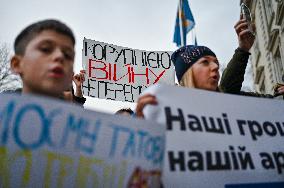 Rally in support of Ukrainian military in Lviv