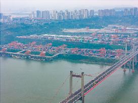 Cargo Ships Pass Through At Guoyuan Port in Chongqing
