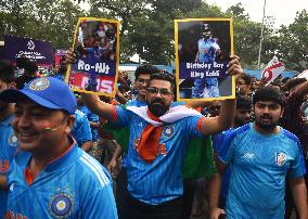 India Cricket Fans Are Supporting Their Team During The ICC Men's Cricket World Cup Match In Kolkata, India