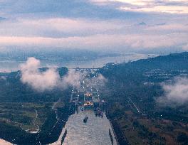 Clouds Flow Over The Three Gorges Dam in Yichang