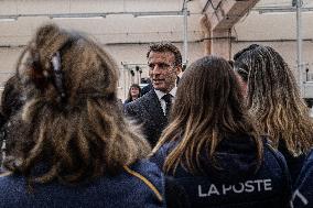 President Macron Unveils La Poste's New Marianne - Boulazac