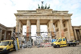 After The Last Generation Paint Attack, Scaffolding Is Erected At The Brandenburg Gate For