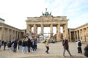 After The Last Generation Paint Attack, Scaffolding Is Erected At The Brandenburg Gate For