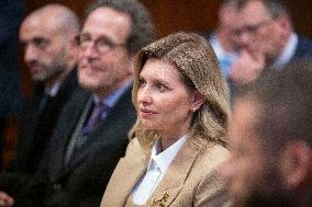 Olena Zelenska with Brigitte Macron and Gabriel Attal - Paris