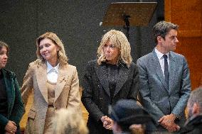 Olena Zelenska with Brigitte Macron and Gabriel Attal - Paris
