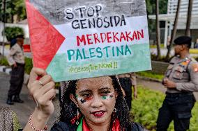 Pro-Palestinian Solidarity Protest In Front Of U.S Embassy Building At Jakarta, Indonesia