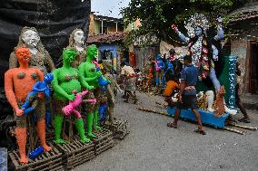 Preparation For Kali Puja Festival In  India.