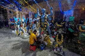 Preparation For Kali Puja Festival In  India.