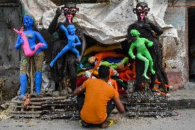 Preparation For Bhoot Choturdashi Or Indian Halloween In India.
