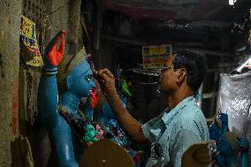 Preparation For Kali Puja Festival In  India.