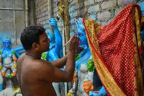 Preparation For Kali Puja Festival In  India.