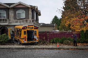 School Bus Crashes Into A Home - Canada