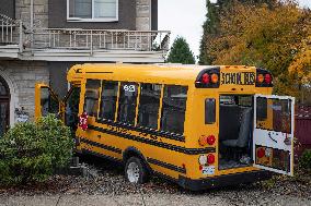 School Bus Crashes Into A Home - Canada