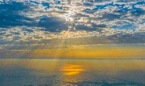 Sunshines Through Clouds Over The Hongze Lake Wetland in Suqian