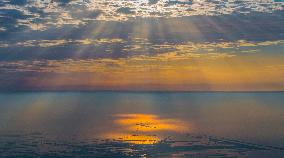 Sunshines Through Clouds Over The Hongze Lake Wetland in Suqian