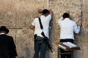Jews Praying In The Western Wall In Jerusalem Amid The Ongoing War