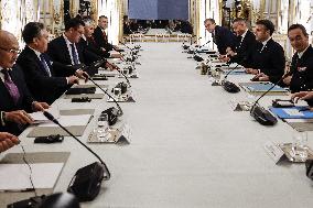 Kyrgyzstan Sadyr Japarov andl Macron meeting at the Elysee Palace - Paris
