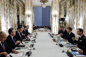 Kyrgyzstan Sadyr Japarov andl Macron meeting at the Elysee Palace - Paris