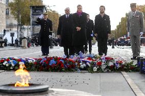 Commemorations of the Armistice, ending WWI ceremony at the Arc de Triomphe - Paris