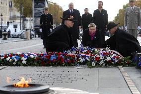 Commemorations of the Armistice, ending WWI ceremony at the Arc de Triomphe - Paris