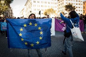 Erasmus Students Demonstrate In Rome, Italy