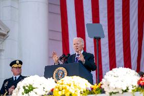 President Biden Speaks at Memorial Amphitheater on Veterans Day