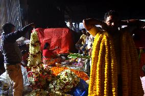 Flower Market During Kali Puja And Diwali Festival In Kolkata, India