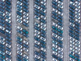 New Energy Vehicles Parked at Changan Automobile Distribution Center in Chongqing
