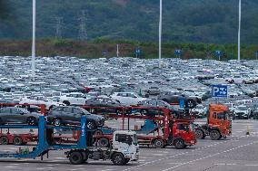 New Energy Vehicles Parked at Changan Automobile Distribution Center in Chongqing