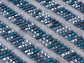 New Energy Vehicles Parked at Changan Automobile Distribution Center in Chongqing