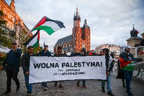 Solidarity With Palestine Demonstration In Krakow, Poland