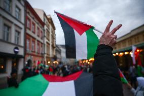 Solidarity With Palestine Demonstration In Krakow, Poland