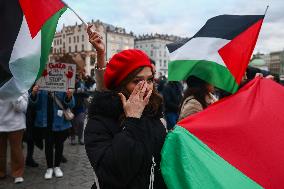 Solidarity With Palestine Demonstration In Krakow, Poland