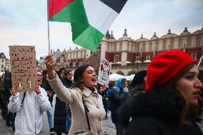 Solidarity With Palestine Demonstration In Krakow, Poland