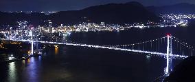 Illumination of Kammon Bridge in Japan