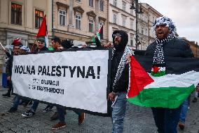 Solidarity With Palestine Demonstration In Krakow, Poland