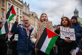 Solidarity With Palestine Demonstration In Krakow, Poland