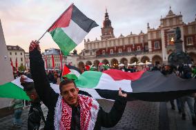 Solidarity With Palestine Demonstration In Krakow, Poland