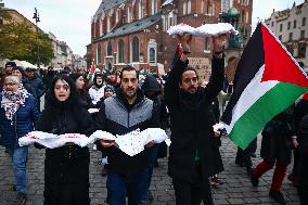 Solidarity With Palestine Demonstration In Krakow, Poland