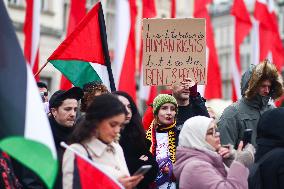 Solidarity With Palestine Demonstration In Krakow, Poland