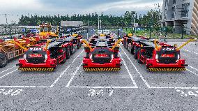Driverless container trucks at Taicang Zhenghe International Terminal in Suzhou