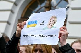 Students of Lviv Polytechnic hold rally against Iryna Farion