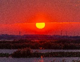 Hongze Lake Wetland at Sunset in Suqian