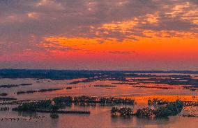 Hongze Lake Wetland at Sunset in Suqian